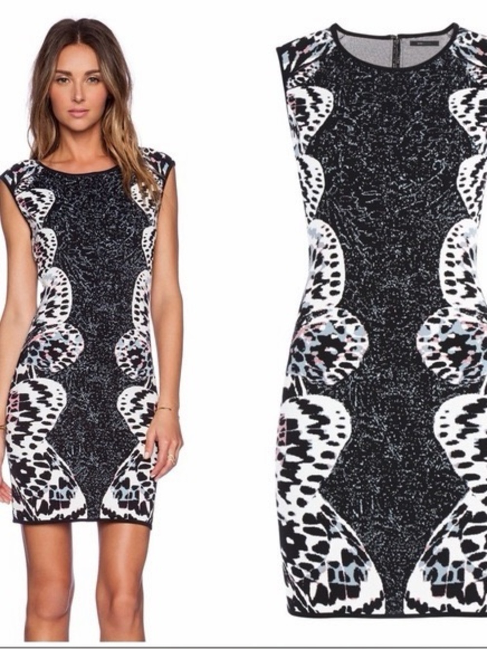 BCBGMaxAzria Black Printed Sleeveless Mini Dress with Pink and Blue Accents